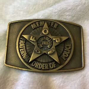 Vintage FOP Fraternal Order of Police Solid Brass Belt Buckle